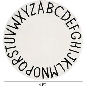 4ft Round Kids ABC Rug Alphabet Nursery Rug for Bedroom Non Slip, Milk White